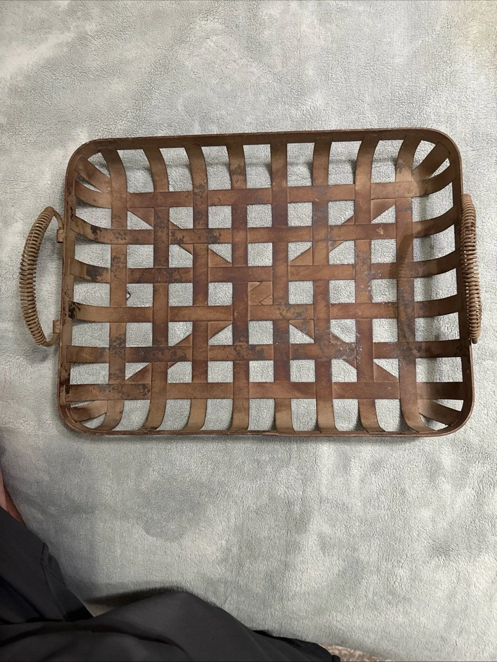 Woven Brown Metal Serving Tray with Rope Handles